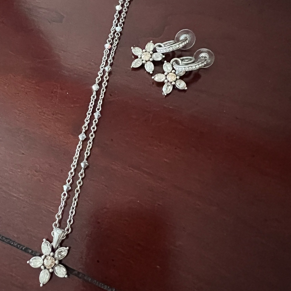 Brighton Elegant Silver Floral Necklace and Earring Set